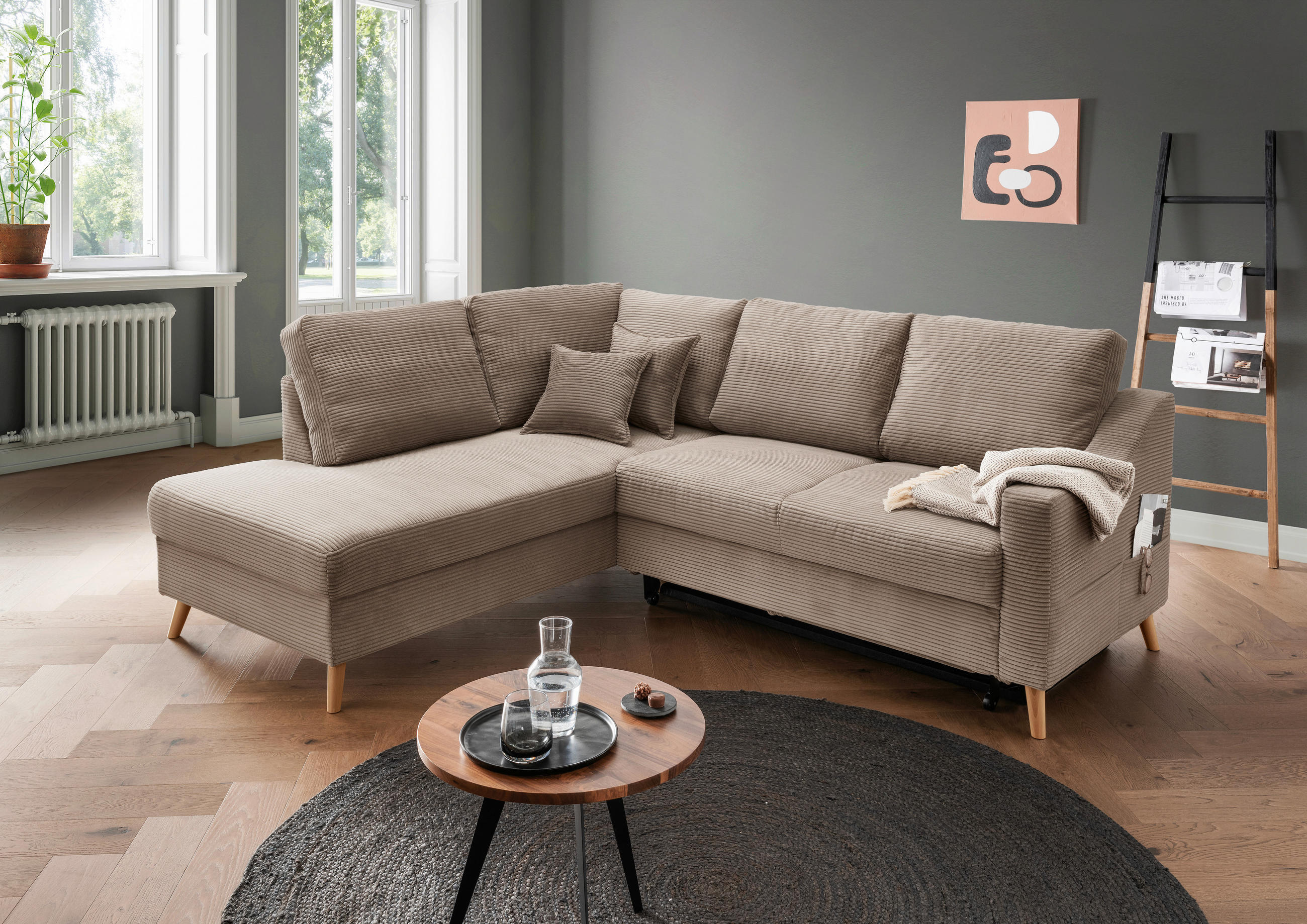 ECKSOFA in Cord Graublau  - Graublau/Naturfarben, MODERN, Holz/Textil (200/230cm) - Livetastic