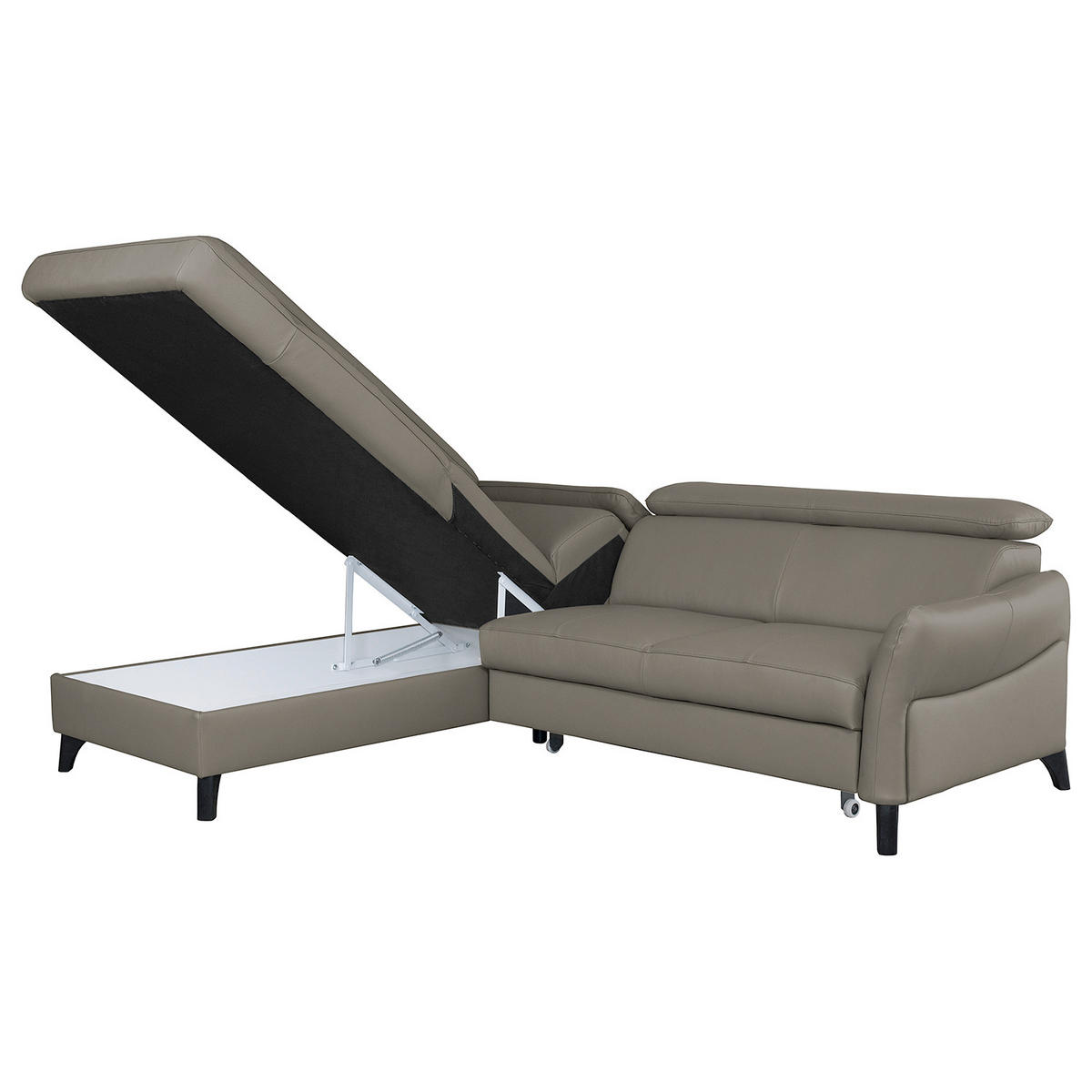 ECKSOFA Schlammfarben Echtleder Lederlook  - Schlammfarben/Schwarz, Design, Leder/Holz (199/244cm) - Livetastic