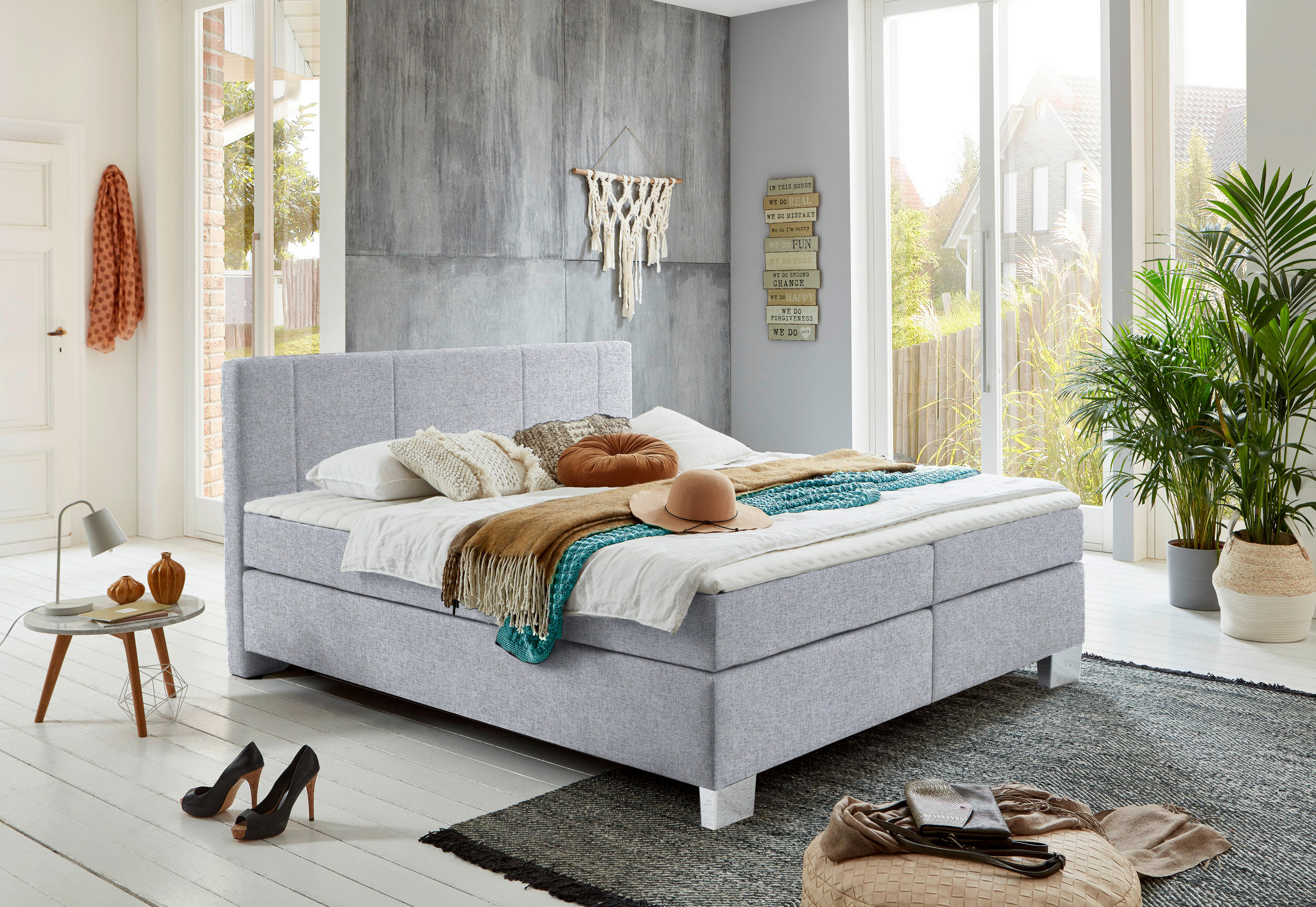 BOXSPRINGBETT 160/200 cm  in Hellgrau  - Chromfarben/Hellgrau, Konventionell, Kunststoff/Textil (160/200cm) - Hom`in