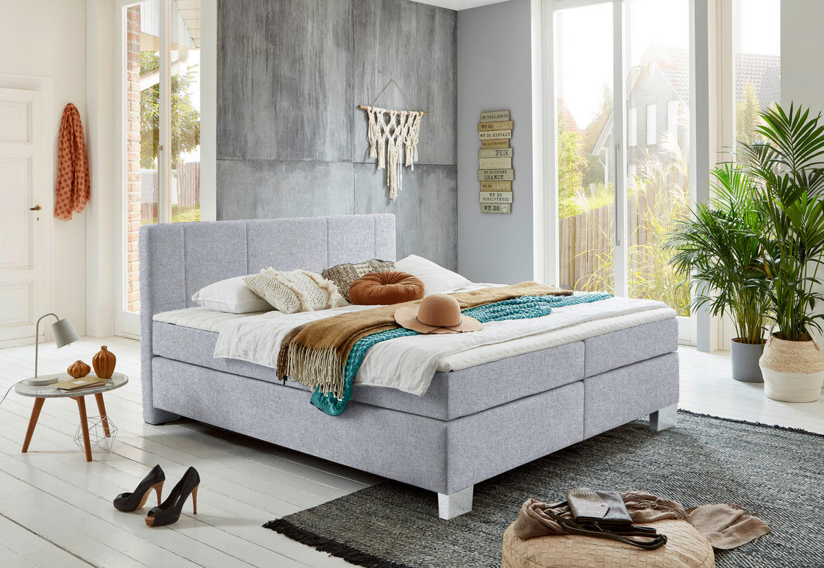 BOXSPRINGBETT 200/200 cm  in Hellgrau  - Chromfarben/Hellgrau, Konventionell, Kunststoff/Textil (200/200cm) - Hom`in