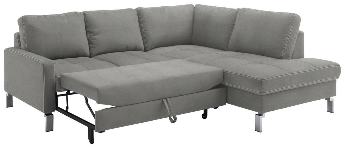 ECKSOFA in Mikrofaser Grau  - Chromfarben/Beige, Design, Textil/Metall (229/200cm) - Pure Home Lifestyle