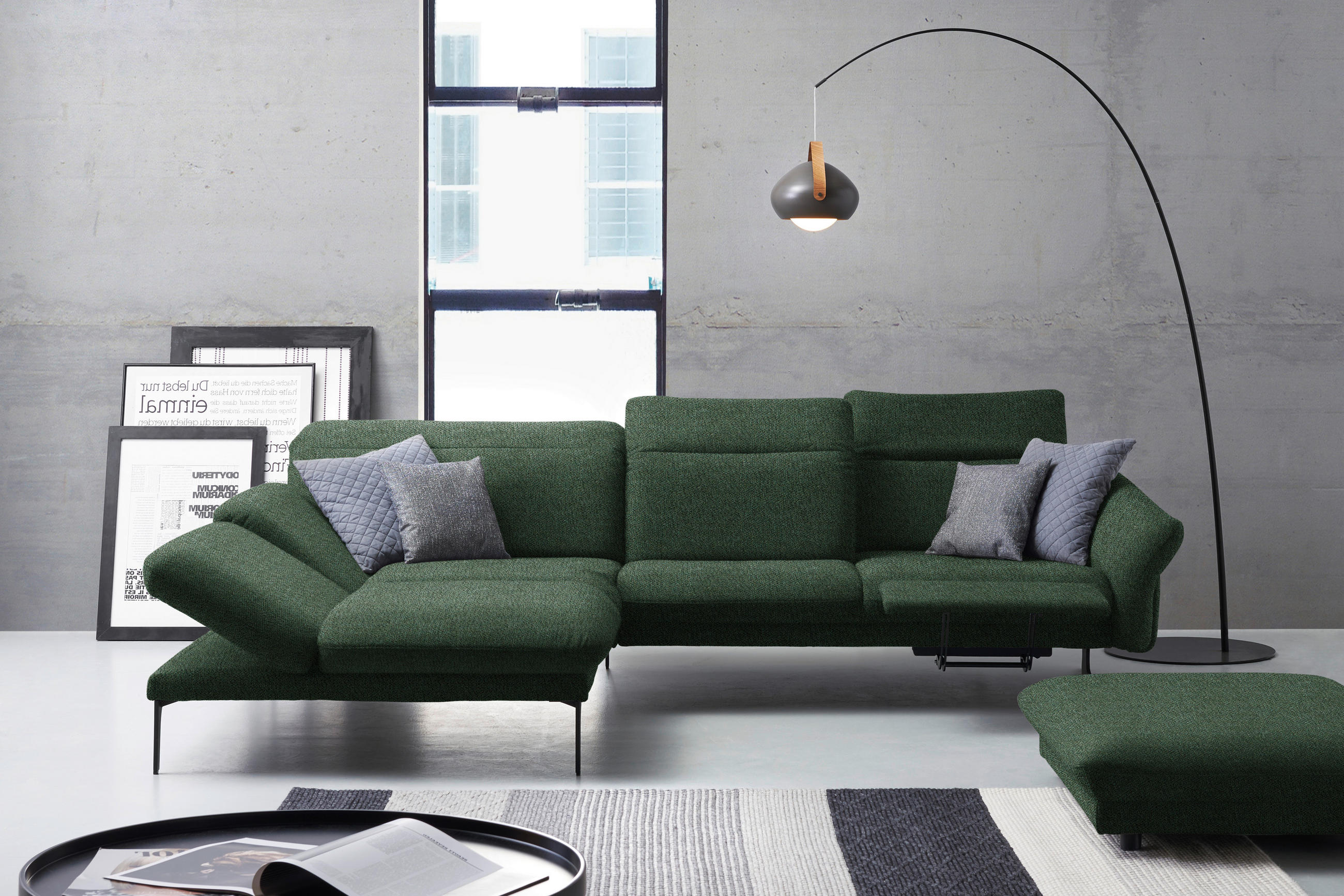 ECKSOFA in Webstoff Grün  - Anthrazit/Grün, Design, Textil/Metall (203/299cm) - Himolla