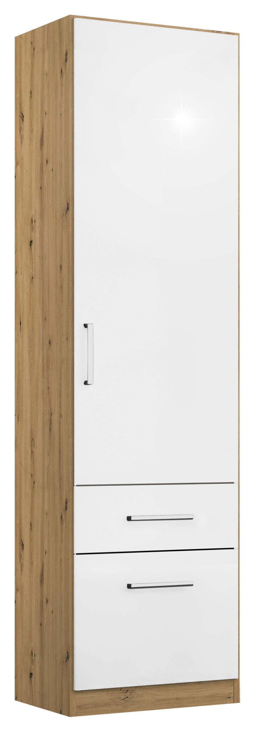 ŠATNÍ SKŘÍŇ S OTOČNÝMI DVEŘMI, dub artisan, vysoce lesklá bílá, 47/197/54 cm - barvy chromu/dub artisan, Moderní, kompozitní dřevo/plast (47/197/54cm) - Rauch Möbel