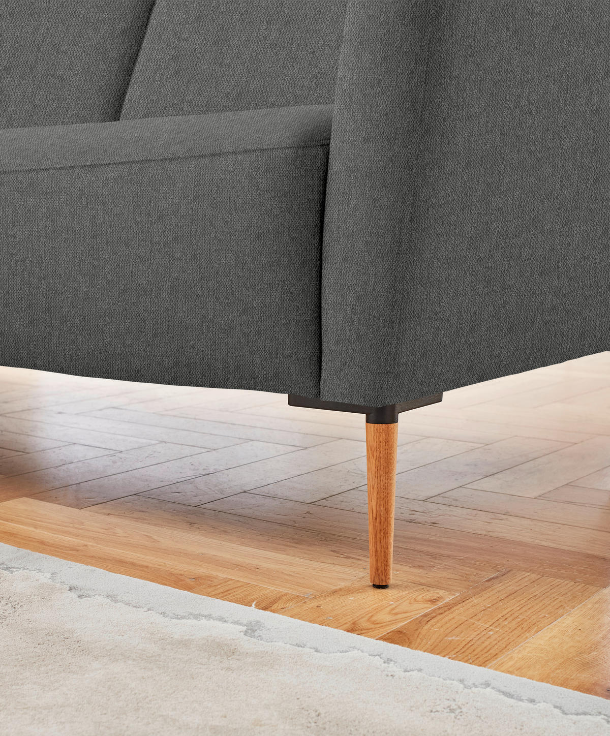 ECKSOFA  in Flachgewebe Dunkelgrau Rücken echt  189/236 cm  - Eichefarben/Dunkelgrau, Design, Holz/Textil (189/236cm) - Valnatura