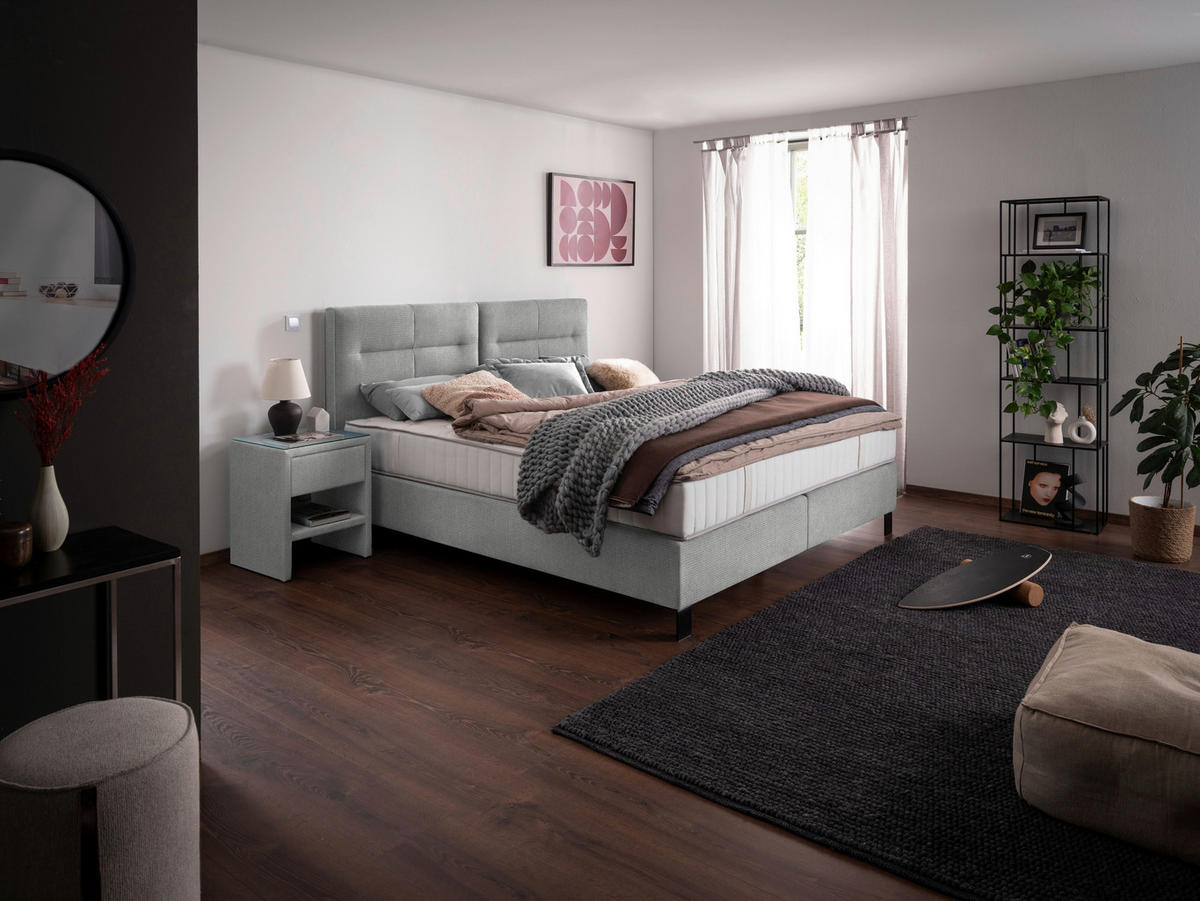 BOXSPRINGBETT 240/220 cm  in Hellgrau  - Hellgrau/Schwarz, Konventionell, Textil/Metall (240/220cm) - Esposa