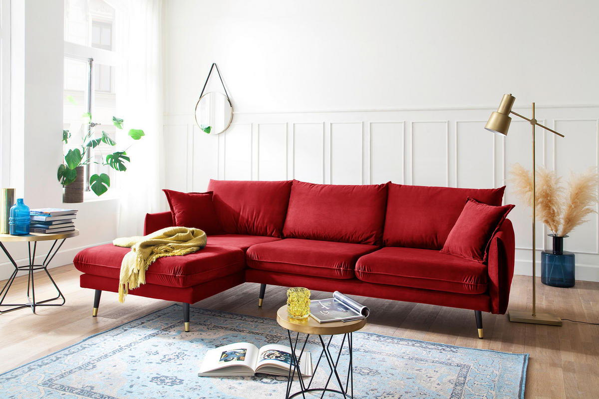 ECKSOFA Eckteil  ROSSANA-REC.2S Dunkelrot Samt  - Dunkelrot, MODERN, Holz/Textil (258/160cm) - MID.YOU