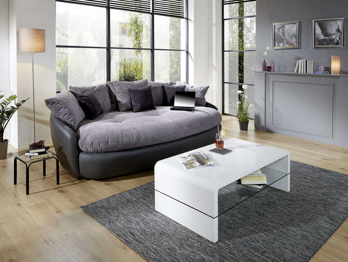MEGASOFA in Lederlook, Mikrofaser Grau  - Schwarz/Grau, Lifestyle, Textil (238/80/140cm) - MID.YOU