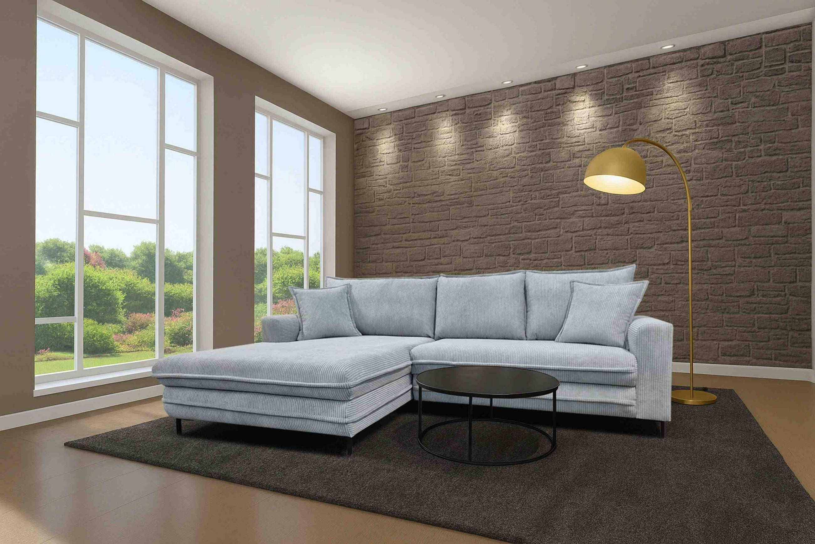 ECKSOFA  in Cord Grau  174/272 cm  - Schwarz/Grau, Design, Textil/Metall (174/272cm) - MID.YOU