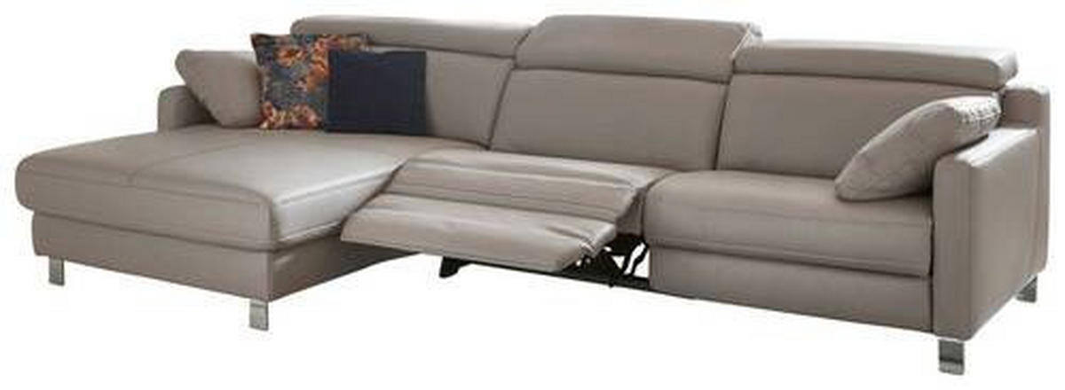 ECKSOFA in Echtleder Grau  - Chromfarben/Grau, Design, Leder/Metall (176/321cm) - Valdera