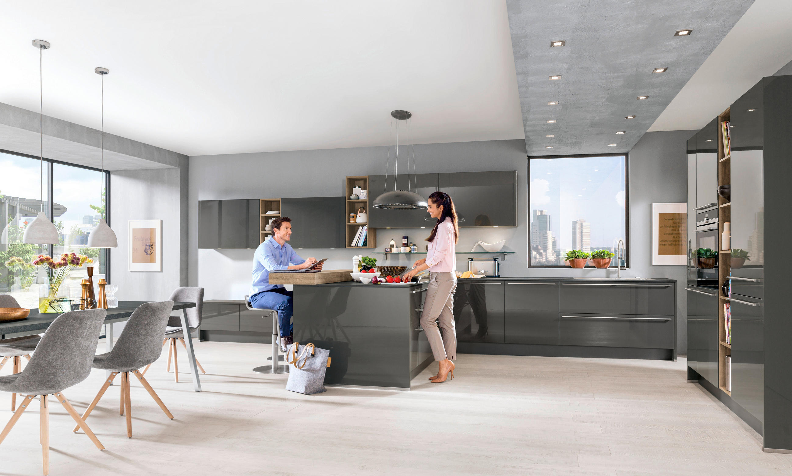 EINBAUKÜCHE   - Grau, MODERN, Holzwerkstoff/Kunststoff - Celina