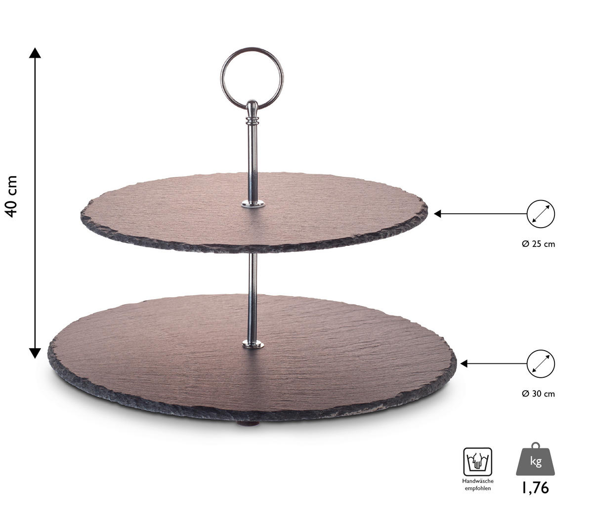 CUPCAKE-STÄNDER 2-stöckig - Silberfarben, Basics, Stein/Metall (30/25/40cm) - Echtwerk