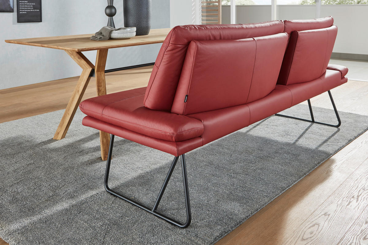 SITZBANK 208/90/74 cm Echtleder Rot, Schwarz Metall  - Rot/Schwarz, Design, Leder/Metall (208/90/74cm) - Dieter Knoll