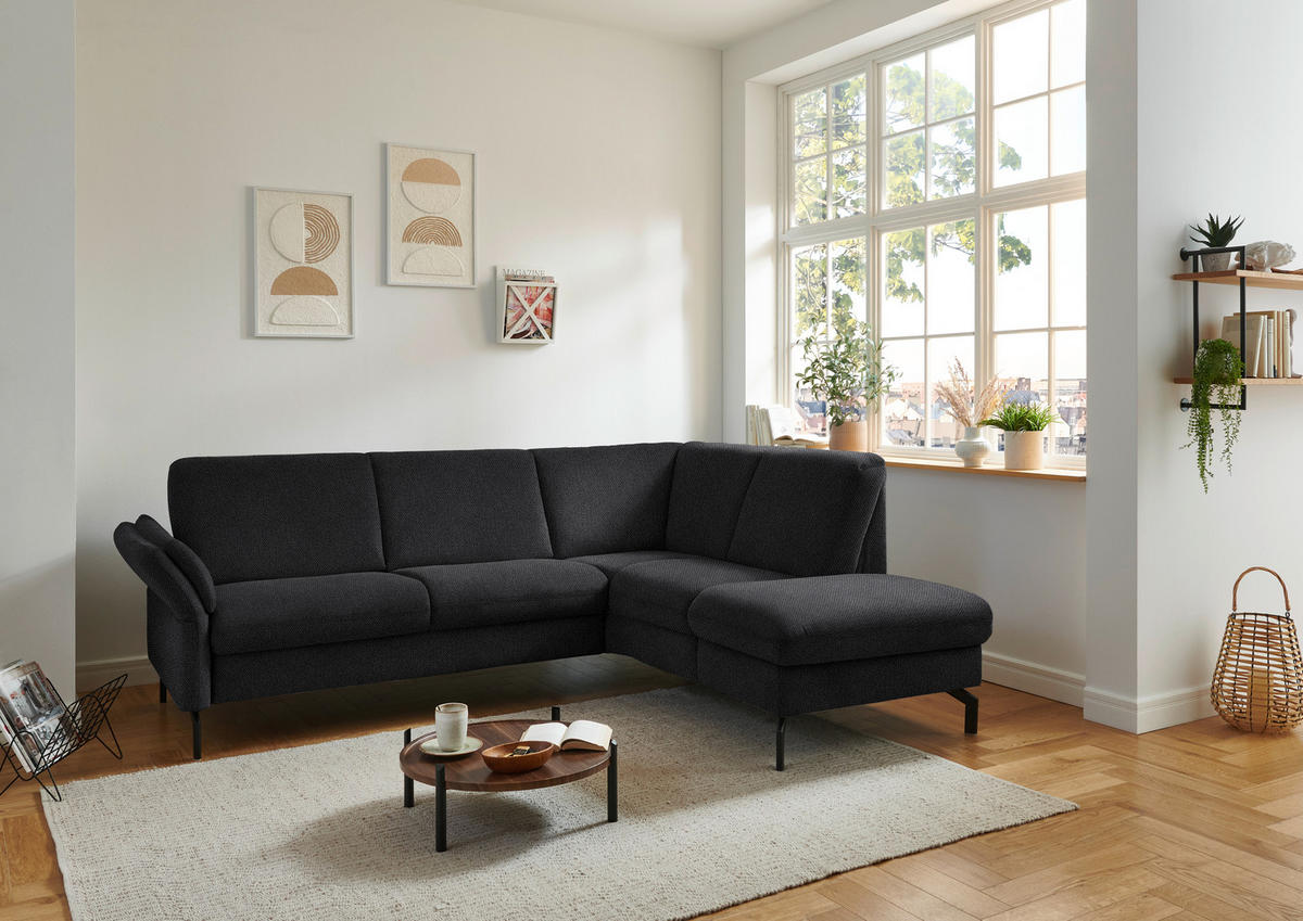 ECKSOFA Flachgewebe Schwarz  - Schwarz, Konventionell, Textil/Metall (241/190cm) - Beldomo Comfort