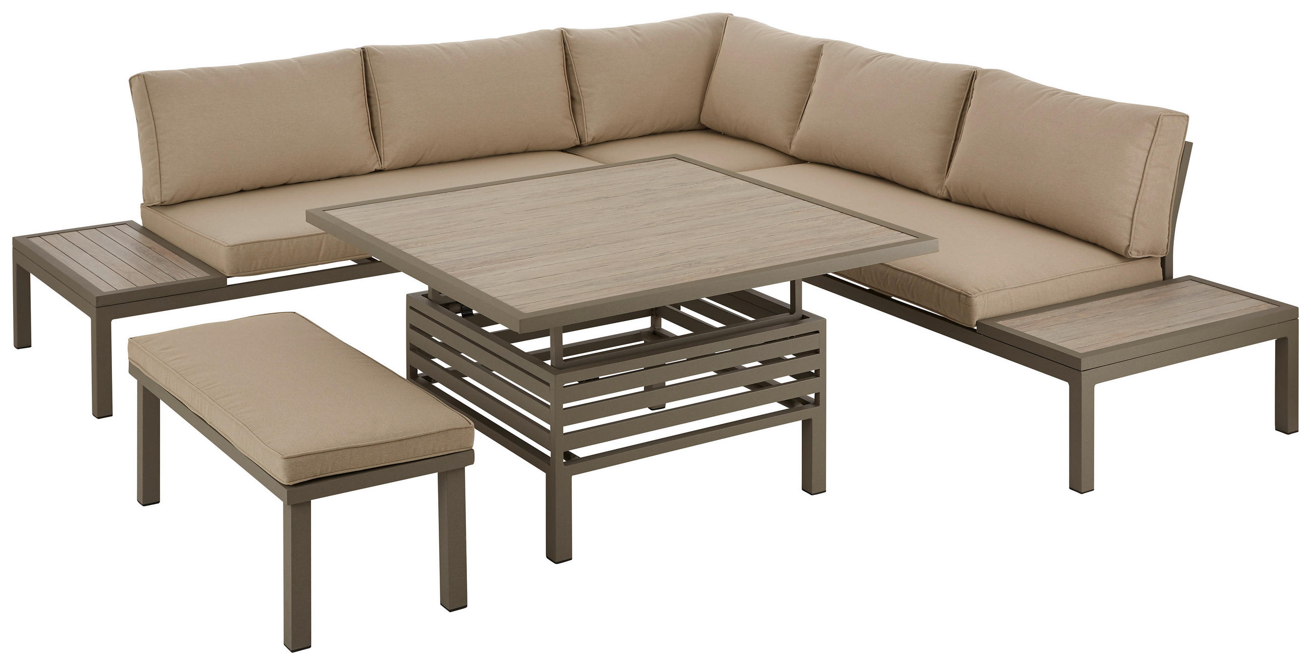 DINING-LOUNGESET 248/248 cm Aluminium  - Taupe/Beige, Design, Glas/Textil (248/248cm) - Amatio