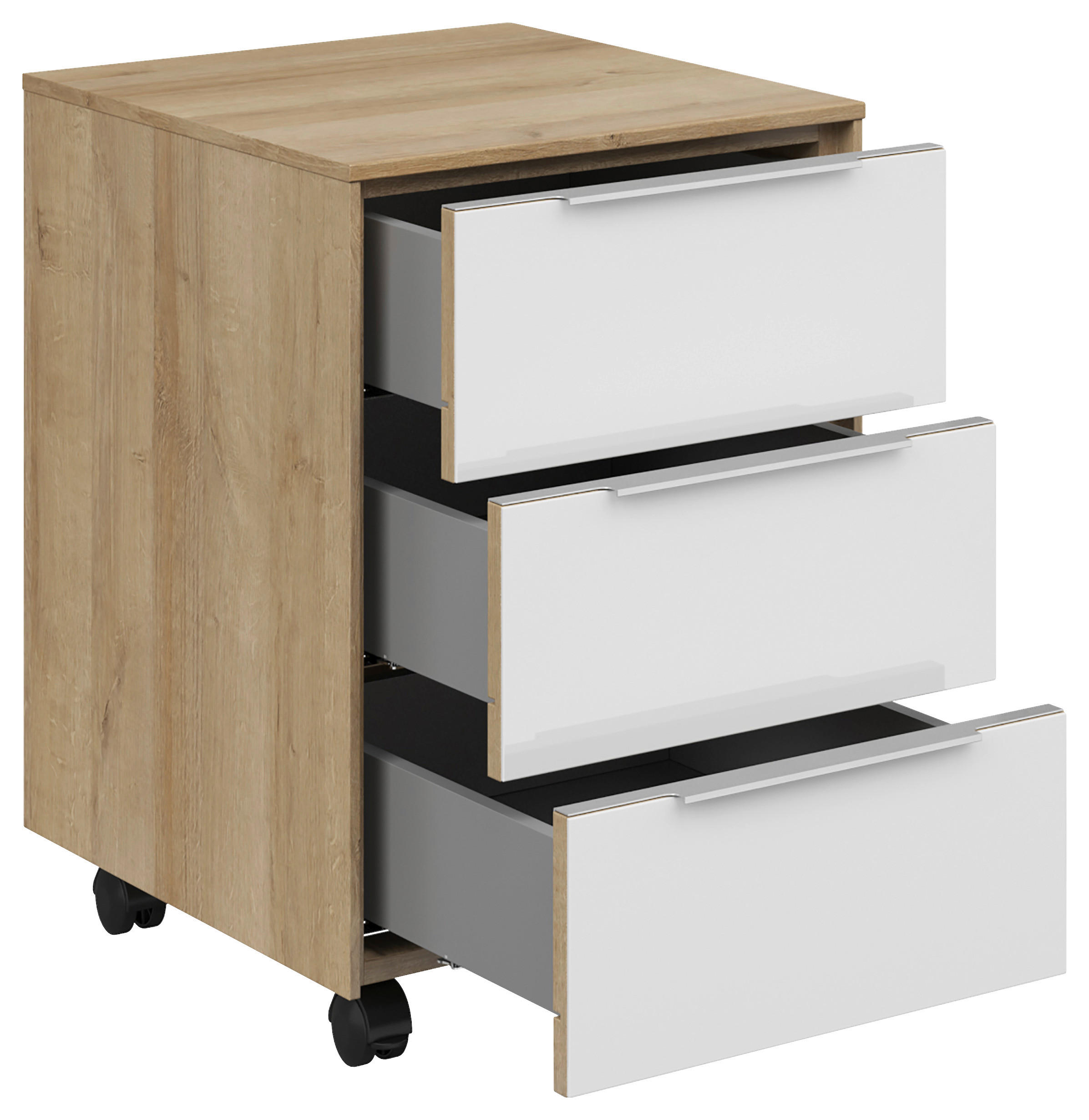 ROLLCONTAINER Eichefarben, Weiß  - Eichefarben/Weiß, KONVENTIONELL, Glas/Holzwerkstoff (40/61/50cm) - Voleo