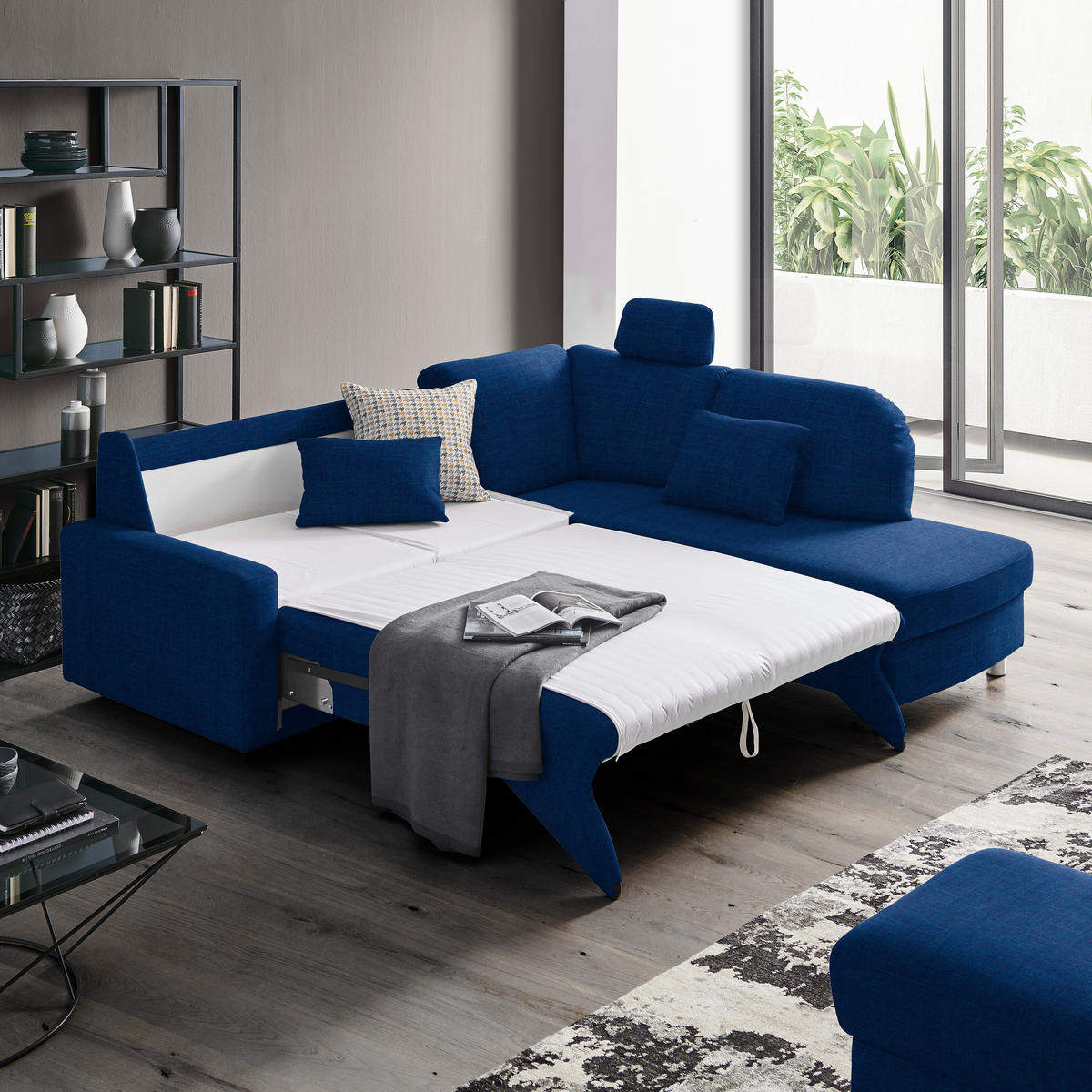 ECKSOFA in Chenille Dunkelblau  227/208 cm  - Alufarben/Dunkelblau, KONVENTIONELL, Textil/Metall (227/208cm) - Sedda