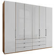 FALTTÜRENSCHRANK 250/216/58 cm 4-türig Weiß, Eiche Bianco  - Schieferfarben/Eiche Bianco, KONVENTIONELL, Glas/Holzwerkstoff (250/216/58cm) - Dieter Knoll