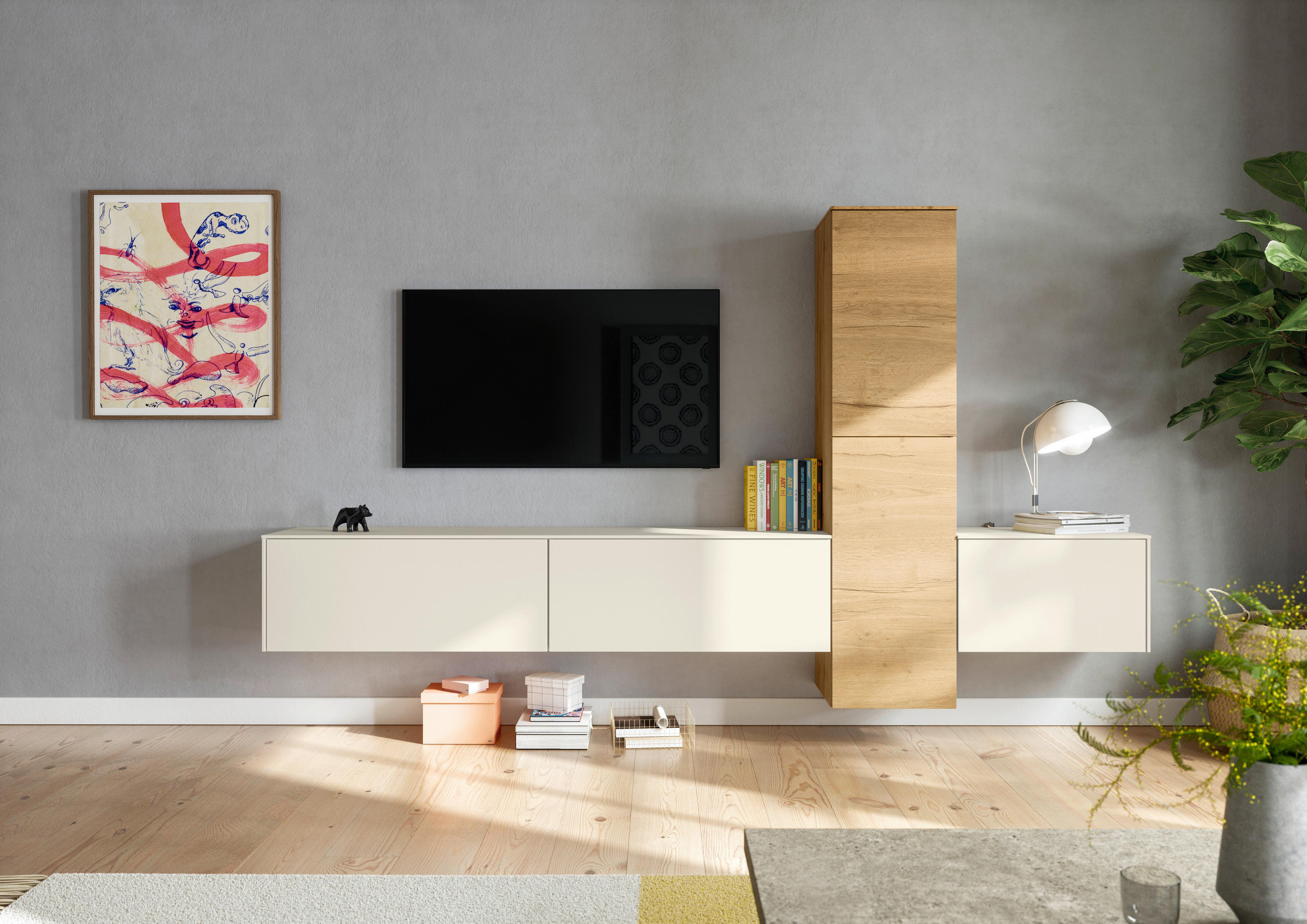 WOHNWAND  in Magnolie  282/160/37 cm  - Eichefarben/Magnolie, Design, Holzwerkstoff (282/160/37cm) - Celina Home