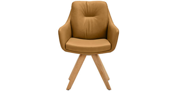 ARMLEHNSTUHL in Webstoff Kombination Echtleder/Stoff pigmentiert - Wildeiche/Currygelb, Design, Leder/Holz (62/90/65cm) - Waldwelt