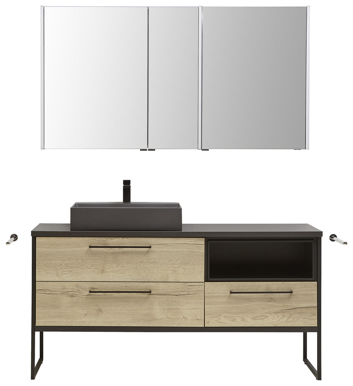 BADEZIMMER  in 154,6 cm  - Dunkelgrau/Eichefarben, Modern, Glas/Keramik (154,6cm) - Dieter Knoll