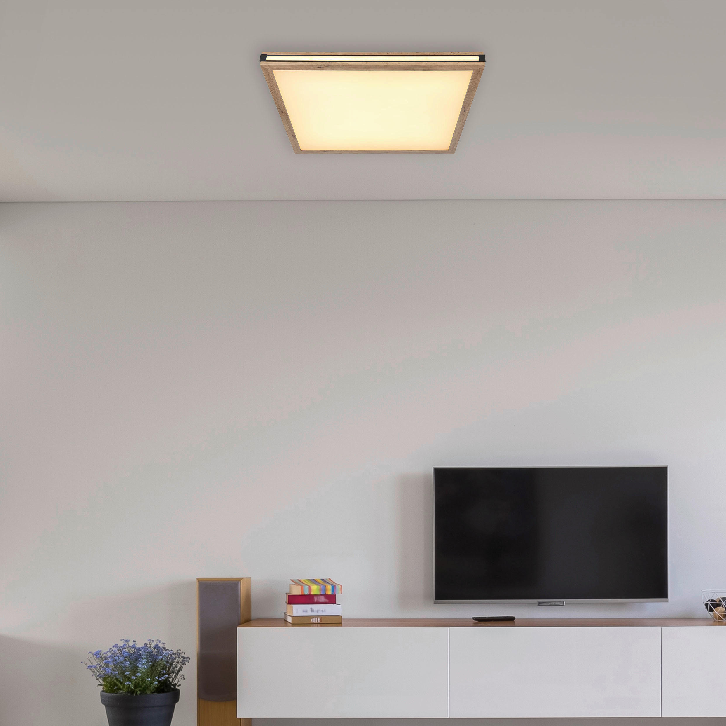 LED-DECKENLEUCHTE 36 W    60/60/7,5 cm  - Weiss/Dunkelbraun, Natur, Holzwerkstoff/Kunststoff (60/60/7,5cm) - Globo