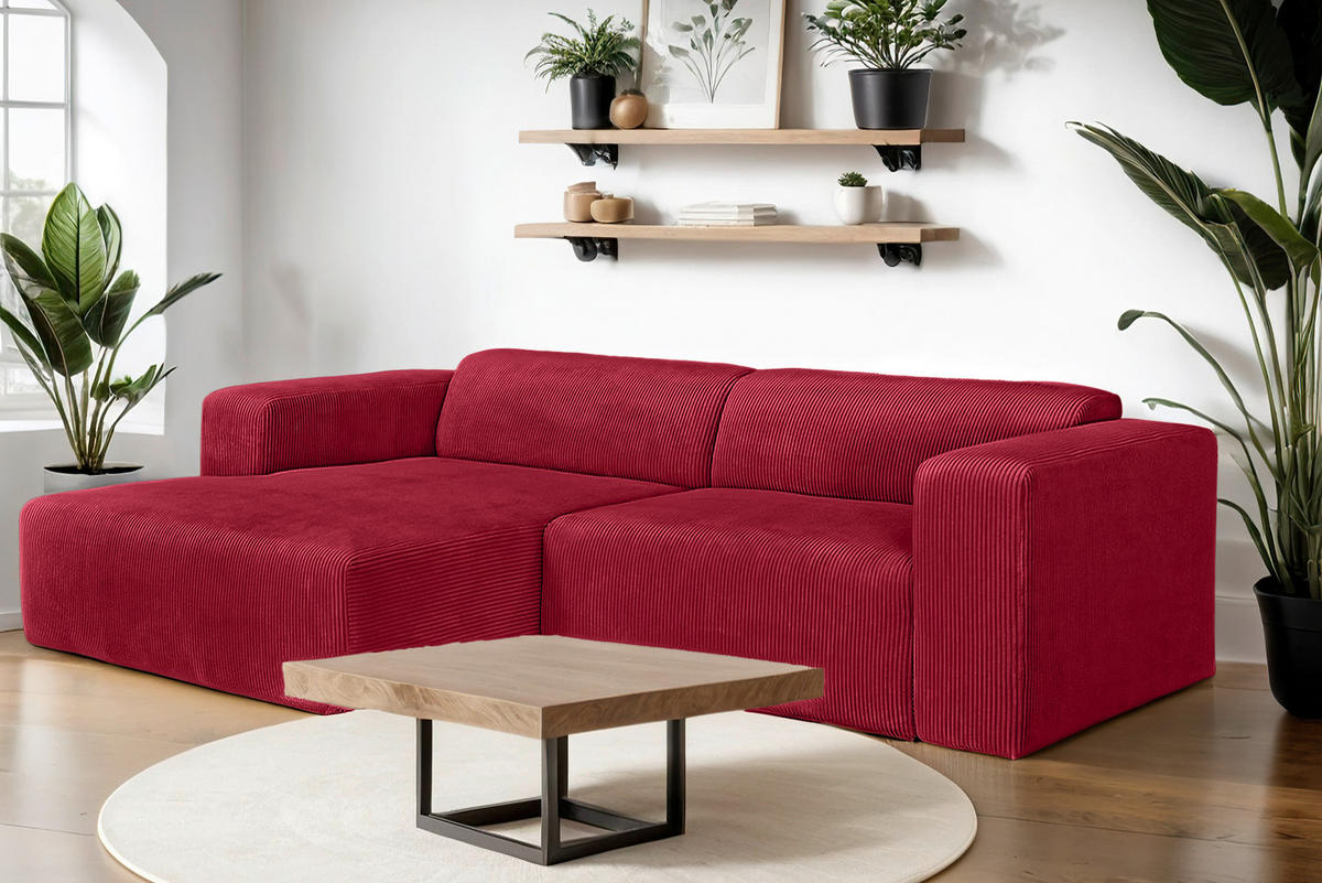 ECKSOFA BASMA Rot Cord  - Rot/Schwarz, Design, Kunststoff/Textil (175/298cm) - P & B