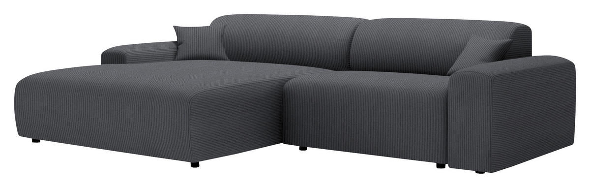 ECKSOFA in Velours, Feincord Dunkelgrau  178/292 cm  - Dunkelgrau/Schwarz, Design, Kunststoff/Textil (178/292cm) - home24