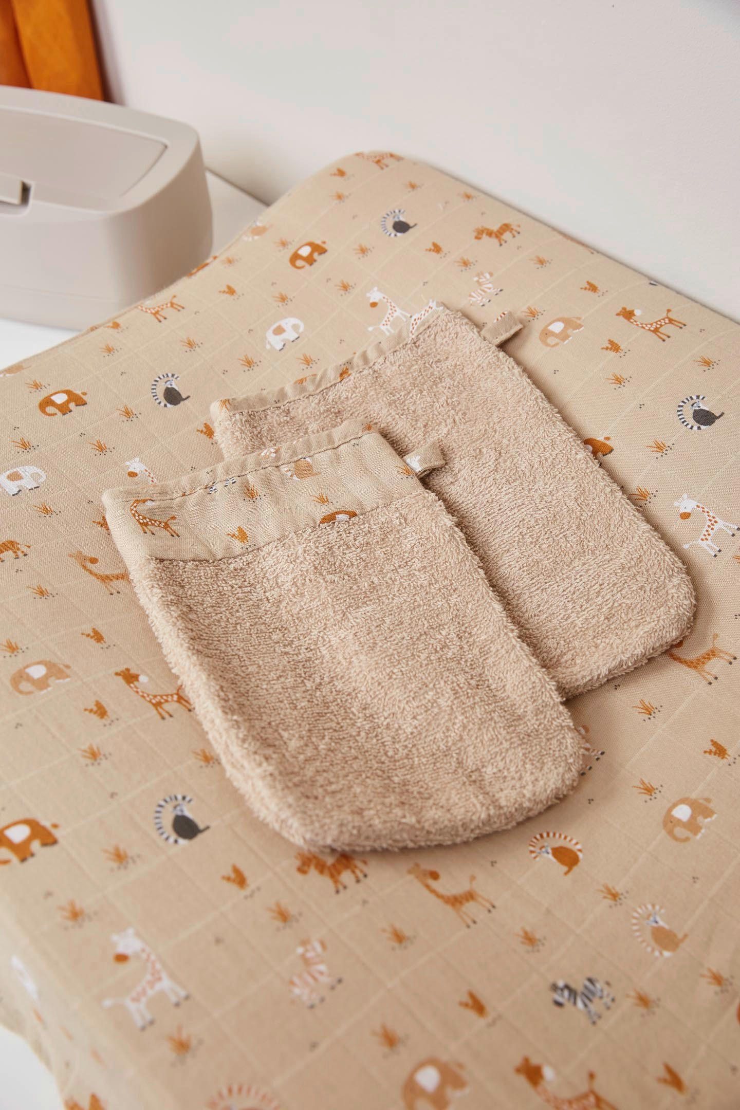 BABYWASCHHANDSCHUH  2-teilig  - Taupe, Basics, Textil (21.5/15/0.5cm) - Bebe Jou