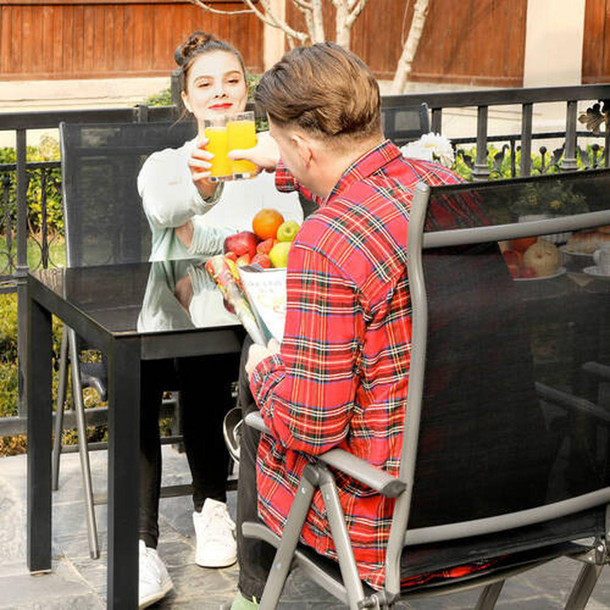 GARTENKLAPPSESSEL-SET Aluminium Anthrazit, Schwarz  - Anthrazit/Schwarz, Basics, Textil/Metall (70/106/56cm) - Modante