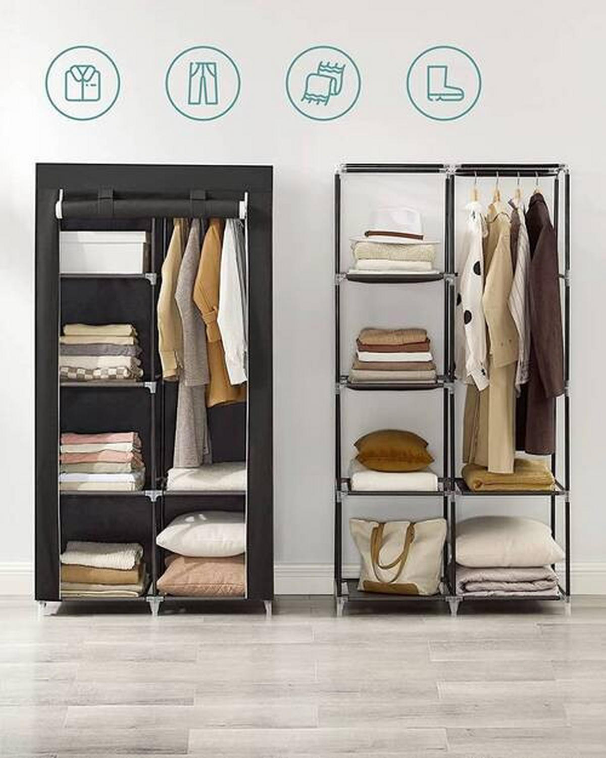 LÁTKOVÁ SKŘÍŇ - černá, Trend, kov/textil (88/168/45cm) - Boxxx