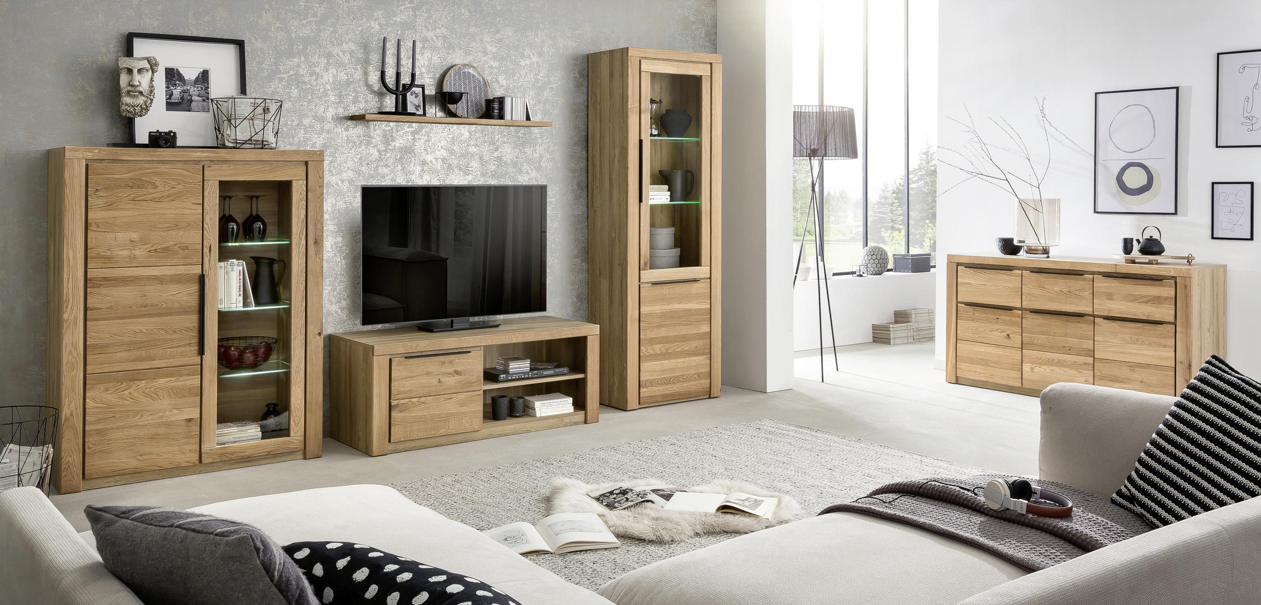 TV-ELEMENT - Eichefarben/Schwarz, Natur, Holz/Metall (130/51/54cm) - Carryhome