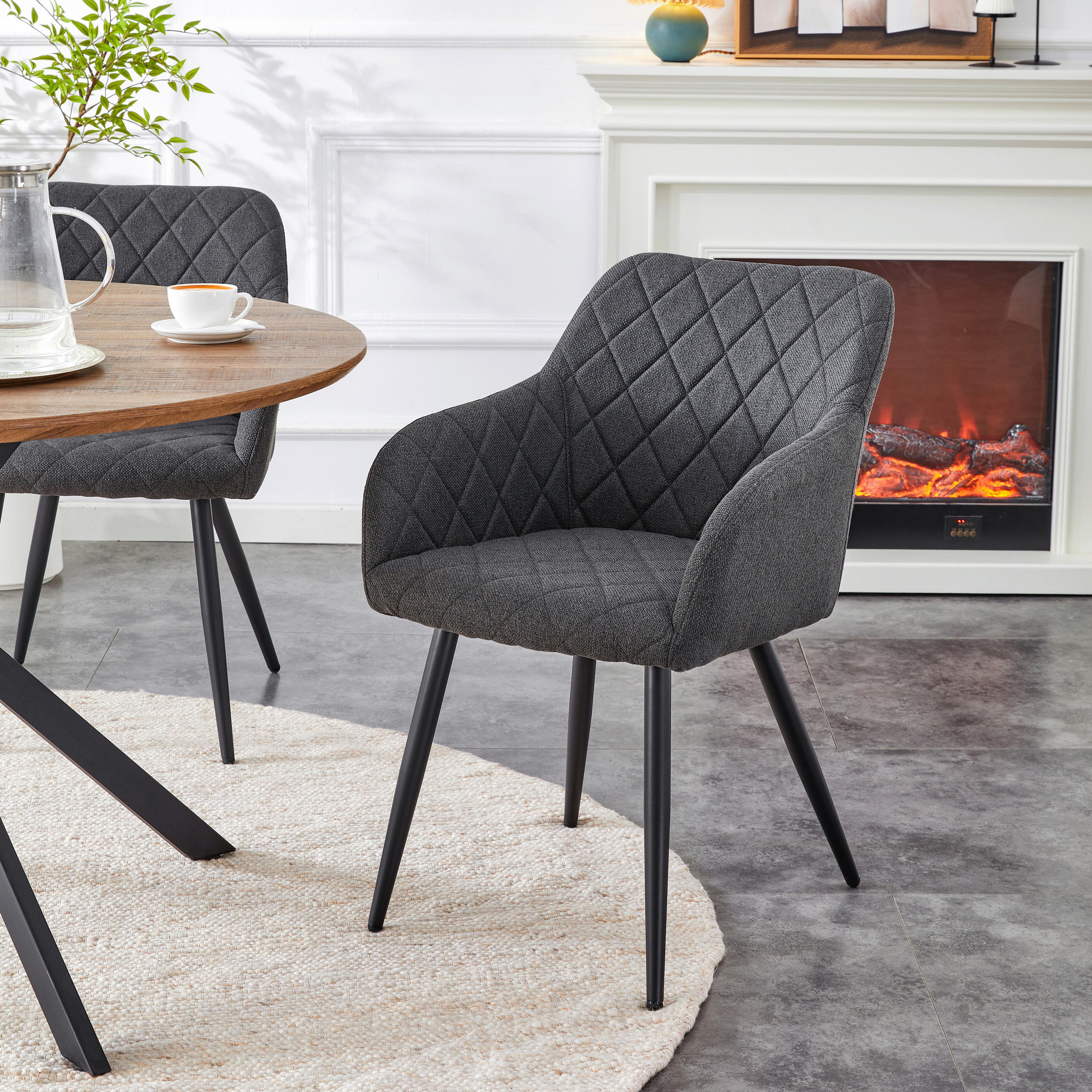 STUHL-SET 2 Stück  in Webstoff  - Anthrazit/Schwarz, MODERN, Textil/Metall (56/83/60cm) - MID.YOU