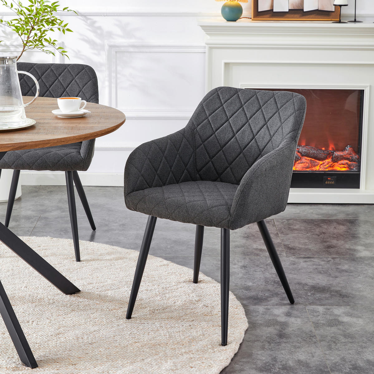 STUHL-SET 2 Stück  in Webstoff  - Anthrazit/Schwarz, MODERN, Textil/Metall (56/83/60cm) - MID.YOU