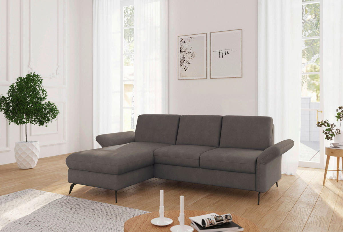 ECKSOFA ROCHELLE E Schlammfarben Flachgewebe  - Schlammfarben/Schwarz, KONVENTIONELL, Textil/Metall (164/251cm) - Sit & More