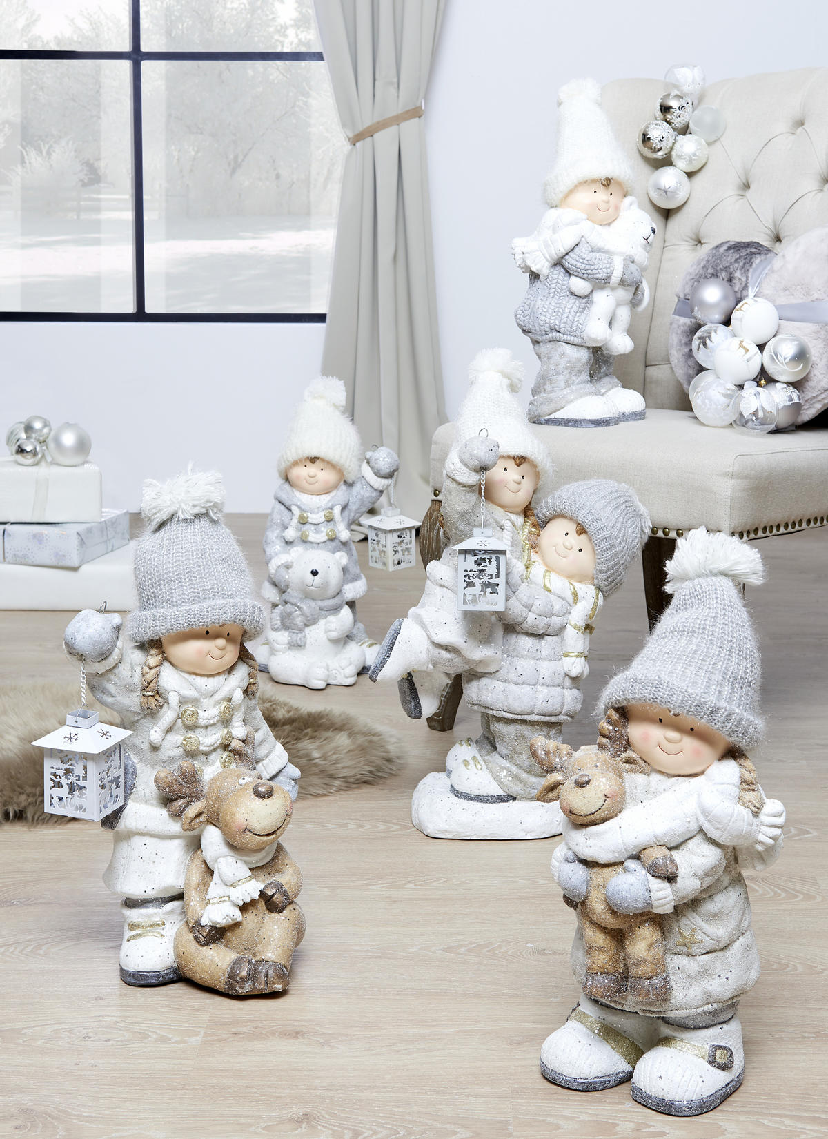DEKOFIGUR KIND - Weiss/Braun, Trend, Textil/Stein (35/54/21cm) - X-Mas