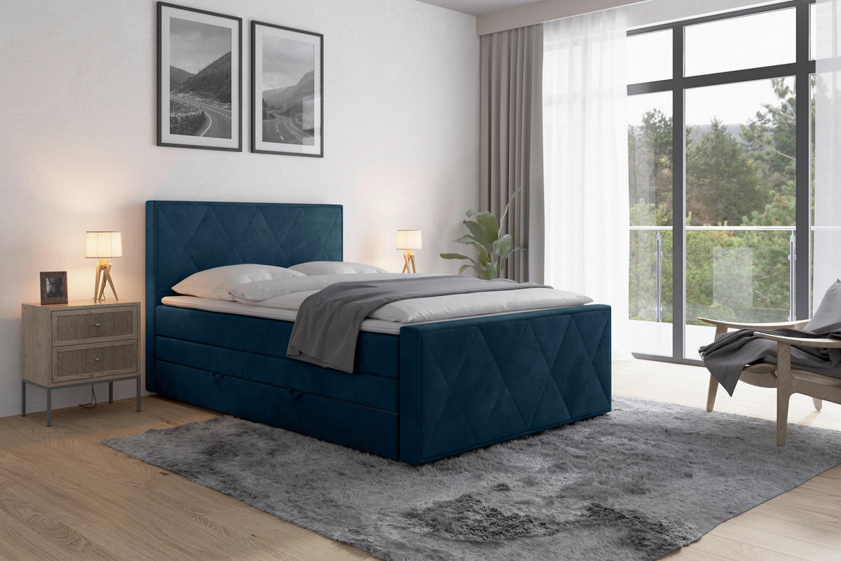 BOXSPRINGBETT 140/200 cm  in Blau  - Blau, MODERN, Holz/Kunststoff (140/200cm) - MID.YOU
