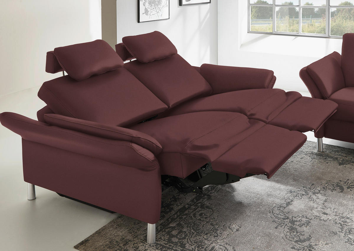 3-SITZER-SOFA in Echtleder Weinrot  - Weinrot/Alufarben, Design, Leder/Metall (190/82/99cm) - Dieter Knoll
