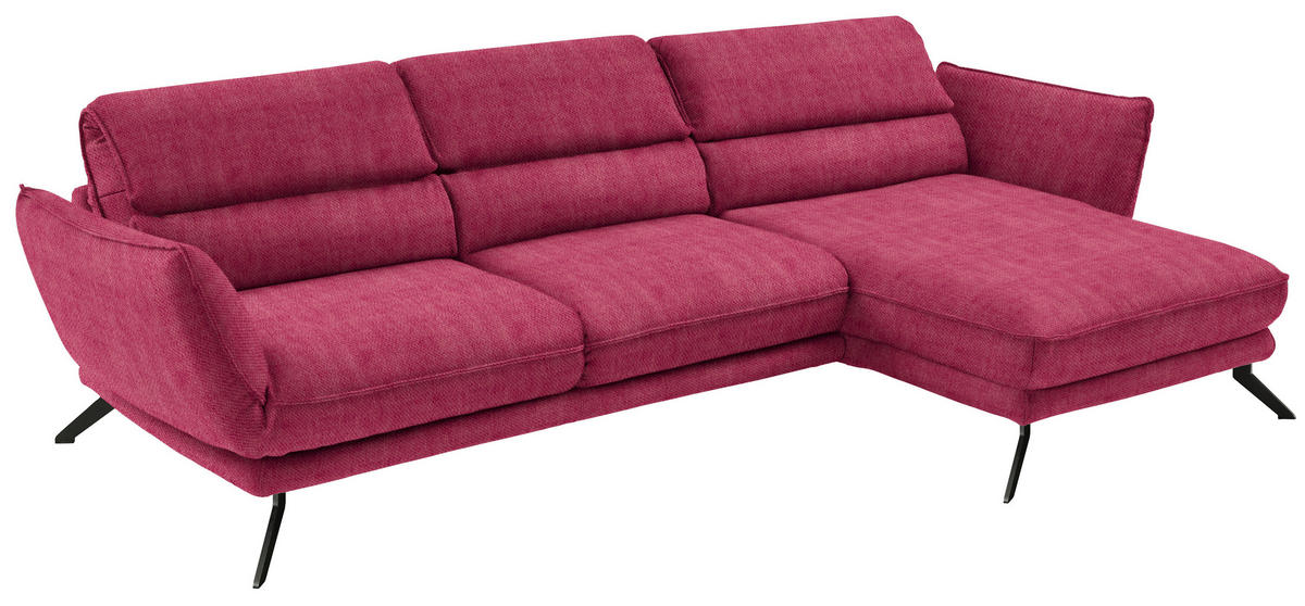 ECKSOFA in Velours Beere  283/153 cm  - Beere/Schwarz, Design, Textil/Metall (283/153cm) - Valdera