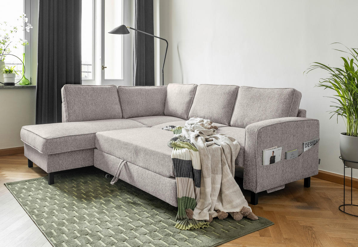 ECKSOFA in Struktur Grau  - Schwarz/Grau, Holz/Textil (198/233cm) - MID.YOU