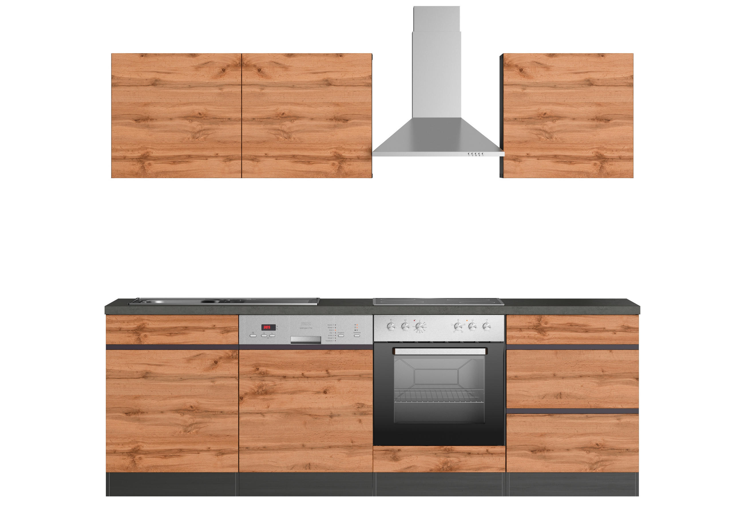 KÜCHENBLOCK 240 cm   in Graphitfarben, Eiche Wotan  - Eiche Wotan/Graphitfarben, Design, Holzwerkstoff (240cm) - Held