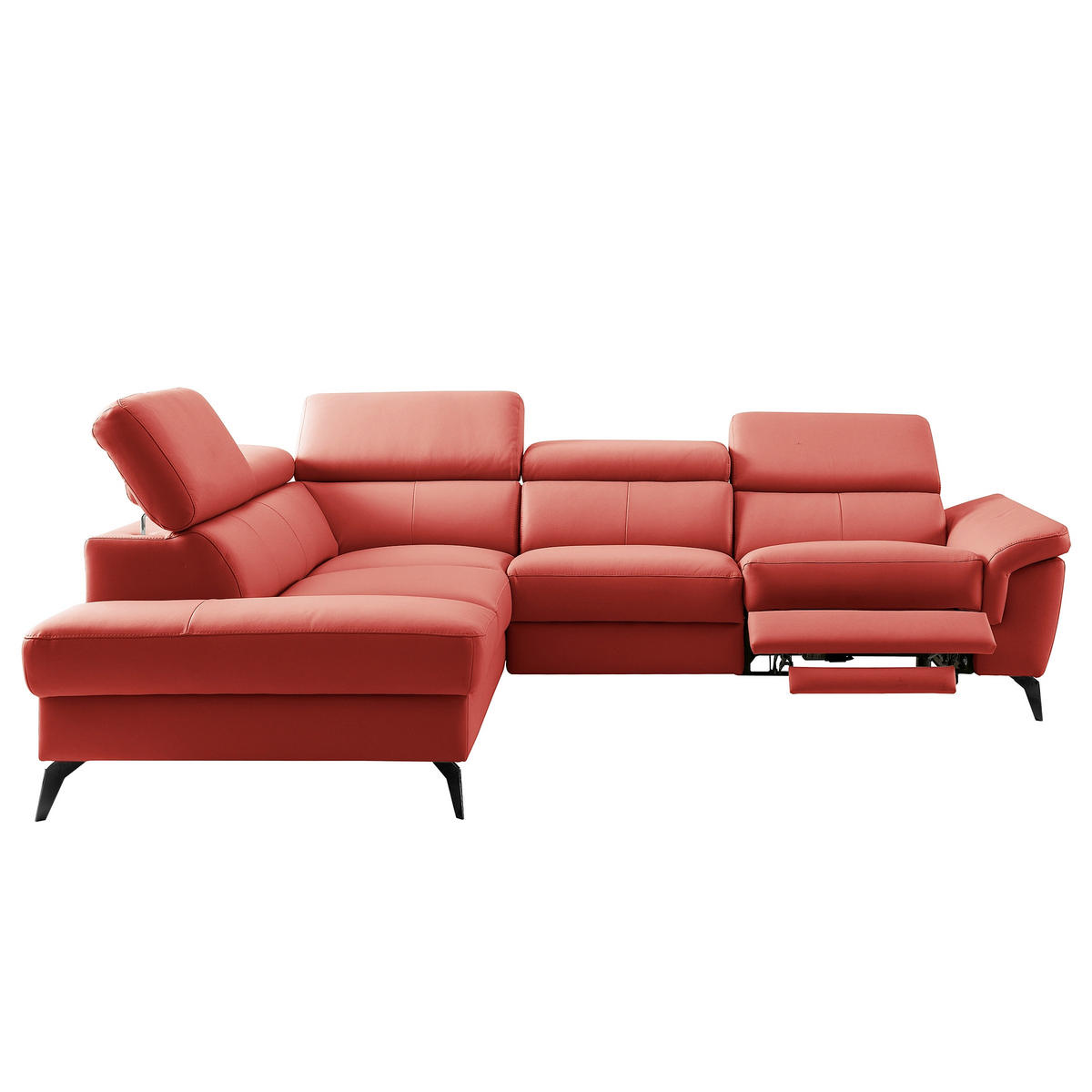 ECKSOFA SONO in Lederlook Echtleder Rot Armteilverstellung, Kopfteilverstellung  210/265 cm  - Rot/Schwarz, Design, Leder/Textil (210/265cm) - Livetastic