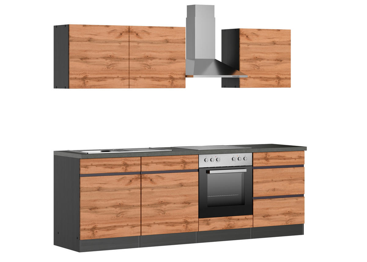 KÜCHENBLOCK 240 cm   in Graphitfarben, Eiche Wotan  - Eiche Wotan/Graphitfarben, Design, Holzwerkstoff (240cm) - Held