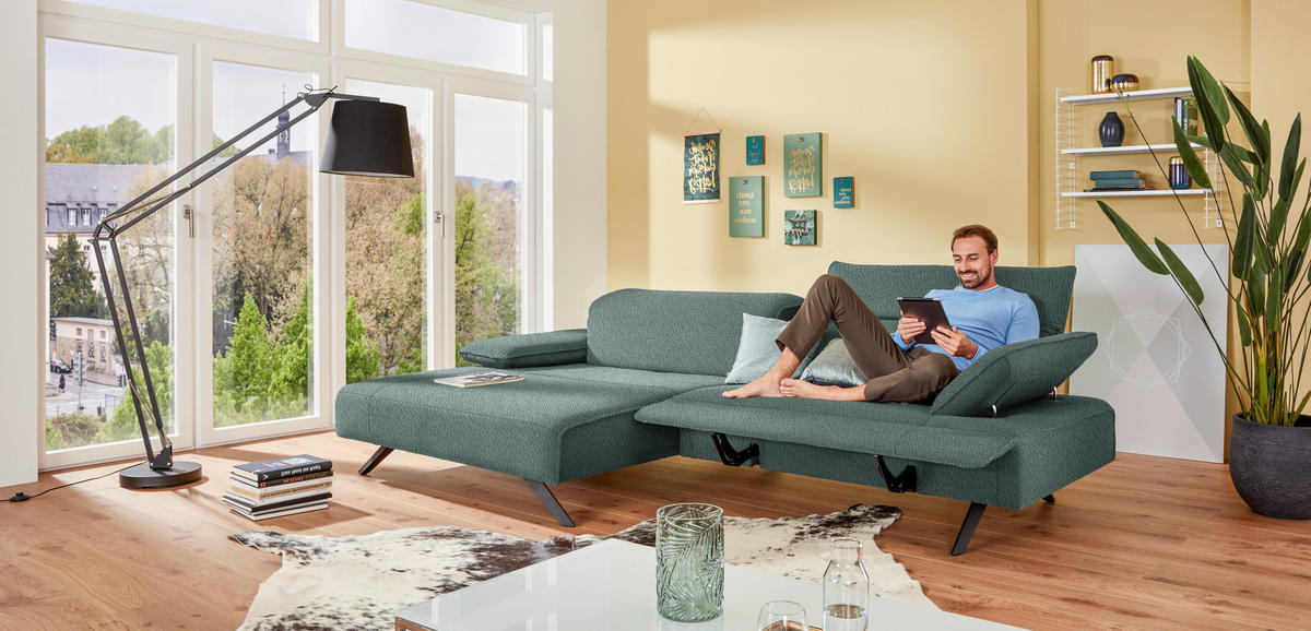 ECKSOFA in Flachgewebe Türkis  - Türkis/Anthrazit, Design, Textil/Metall (166/280cm) - Johann Jakob