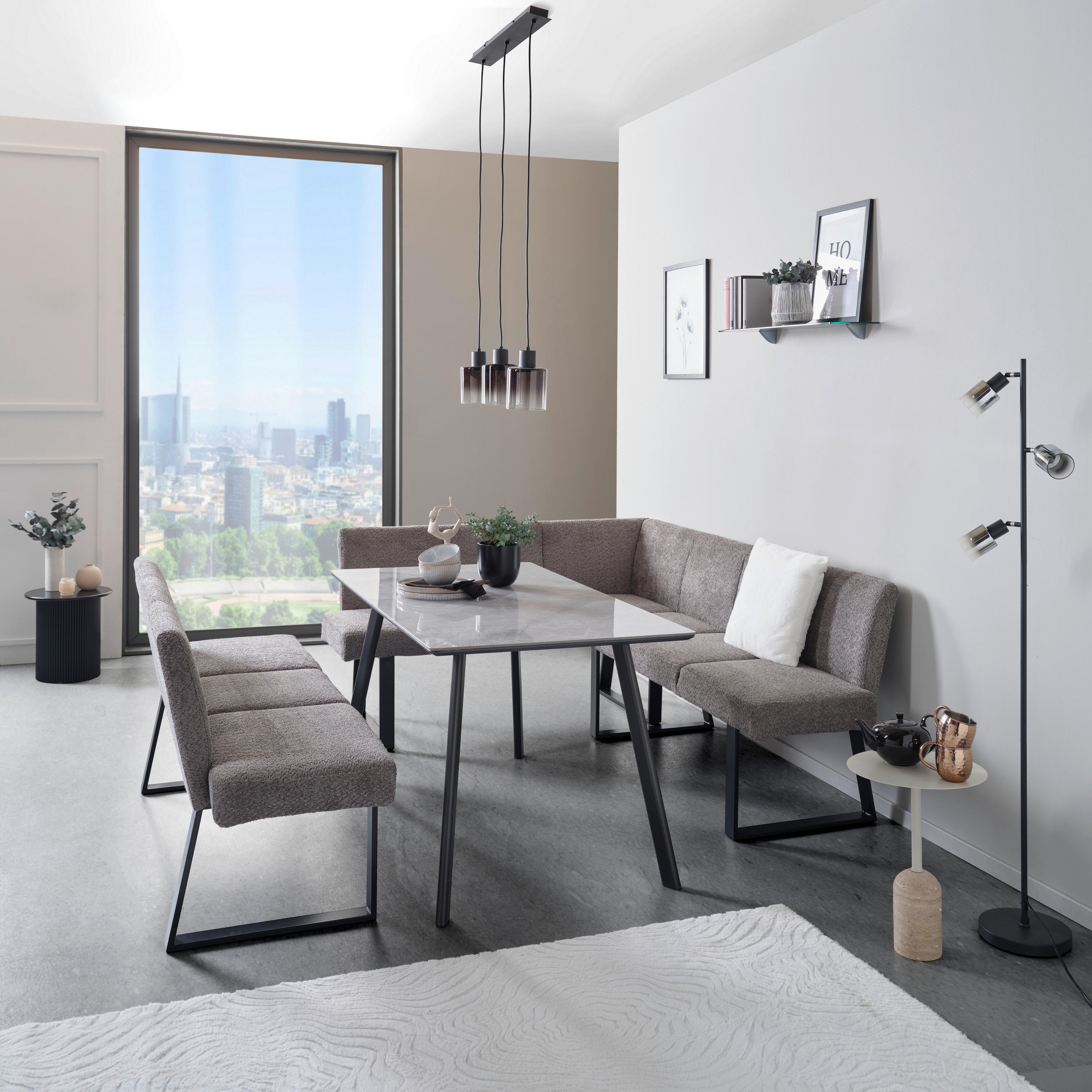 ECKBANK 150/190 cm in Grau - Schwarz/Grau, MODERN, Textil/Metall (150/190cm) - MID.YOU