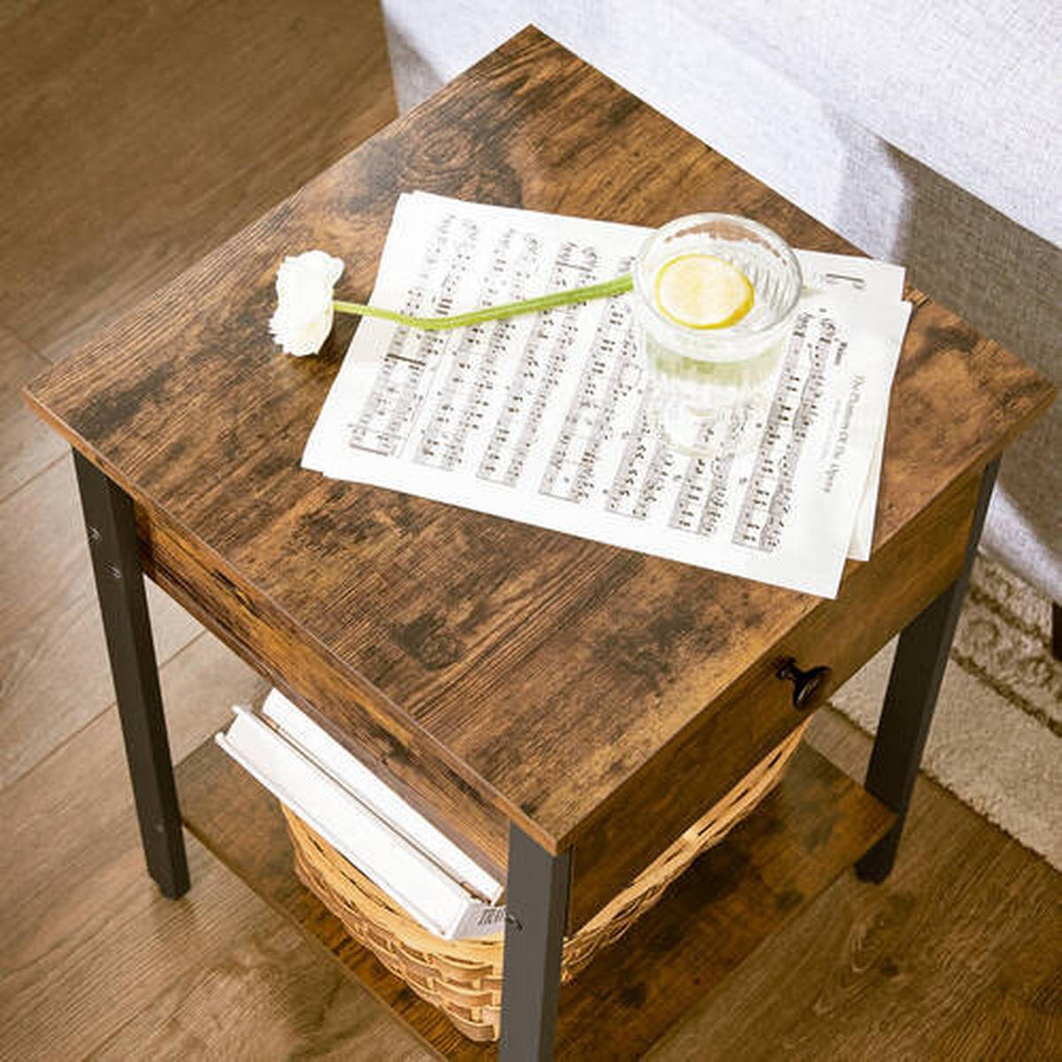 BEISTELLTISCH Braun, Schwarz quadratisch  - Schwarz/Braun, Trend, Holzwerkstoff/Metall (40/55/40cm) - Boxxx