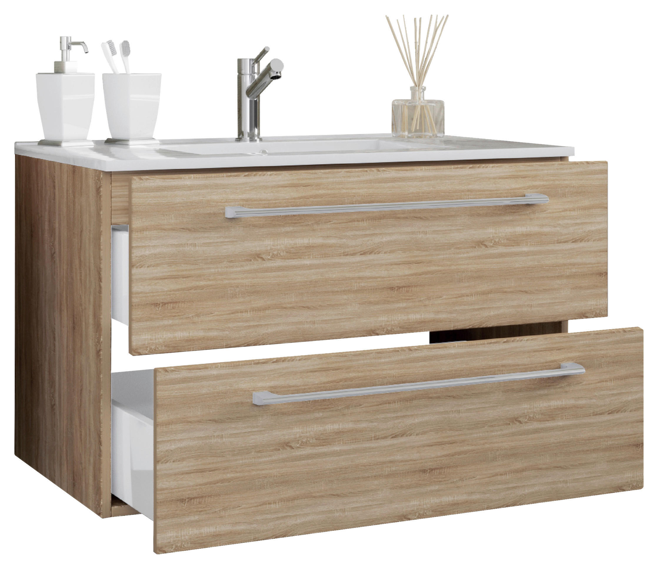 TVÄTTSTÄLL MED KOMMOD 81 cm  - vit/Sonoma ek, Modern, metall/trämaterial (81cm) - MID.YOU