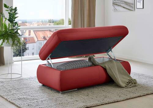 HOCKER in Leder Rot - Edelstahlfarben/Rot, Design, Leder/Metall (129/49/64cm) - Beldomo Speed
