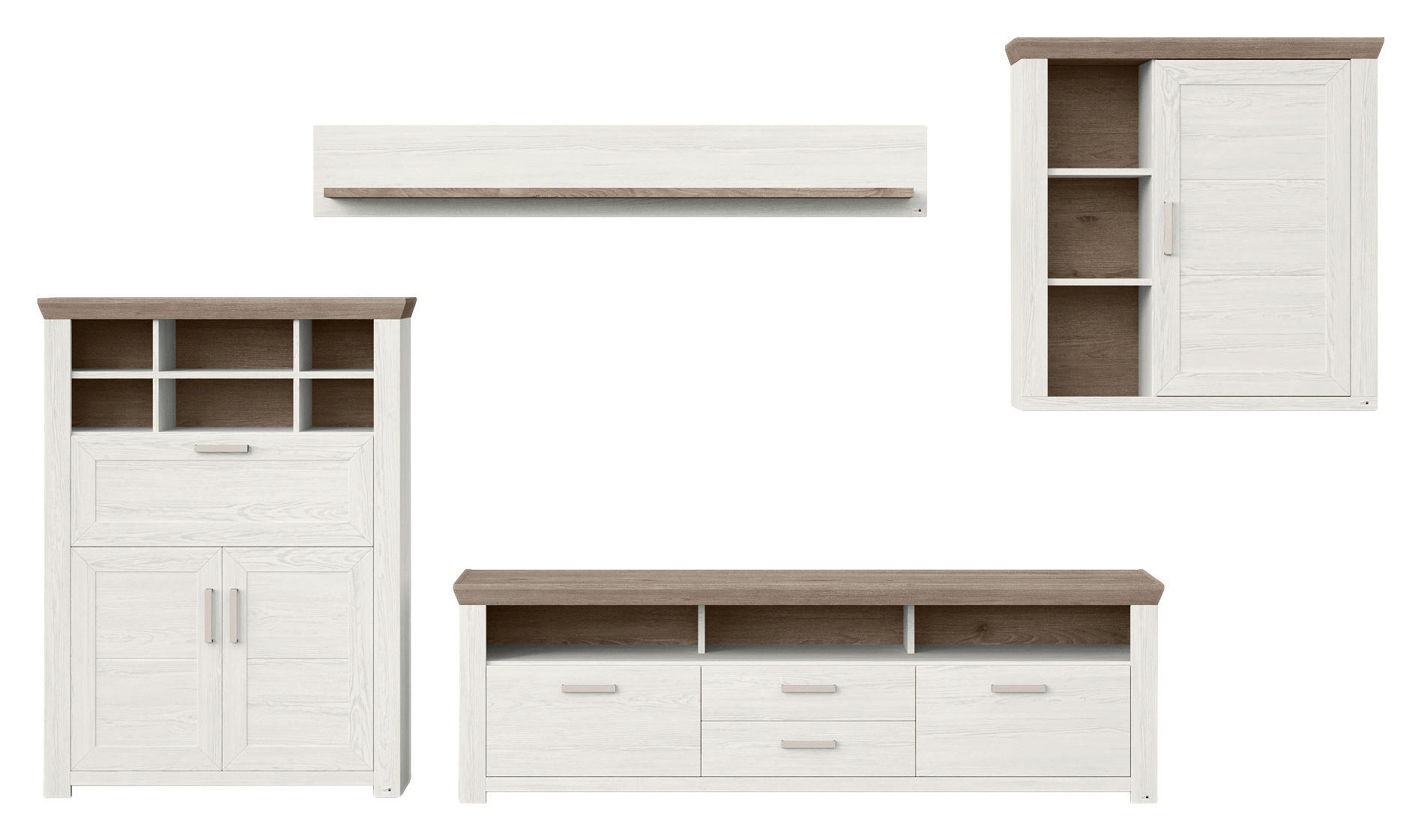 WOHNWAND Weiß, Eichefarben - Eichefarben/Weiß, Design, Holzwerkstoff/Metall (374/207/51,2cm) - SetOne by Musterring