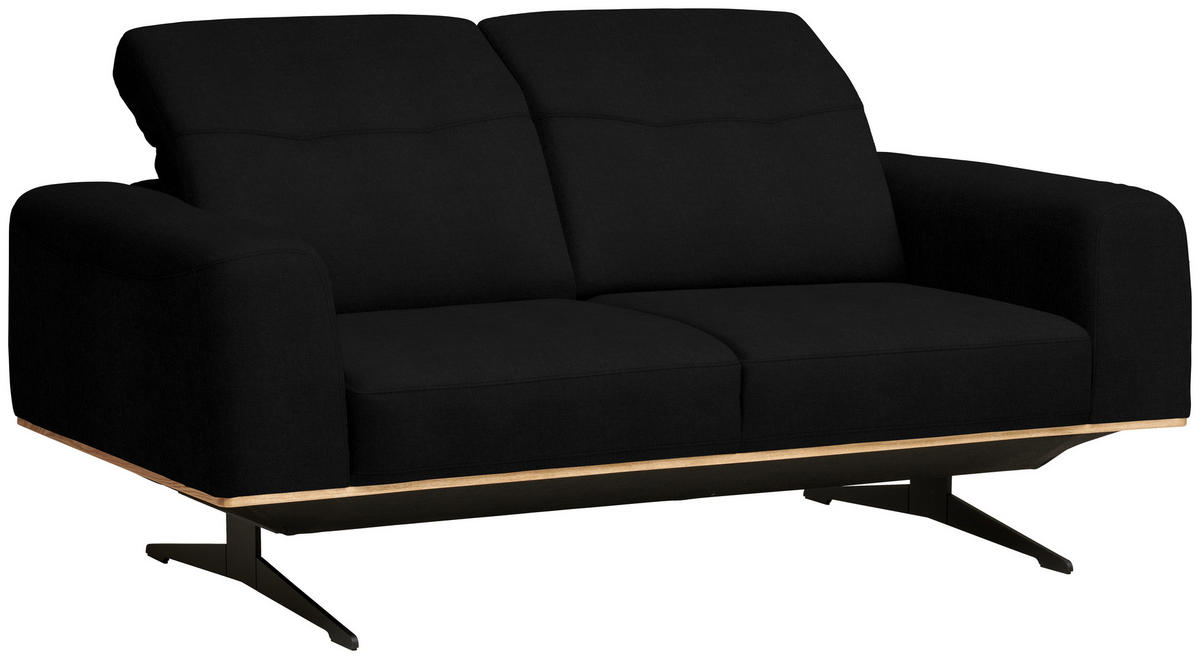 2-SITZER-SOFA in Echtleder Schwarz  - Schwarz, Design, Leder/Holz (174/76-97/102cm) - Novel
