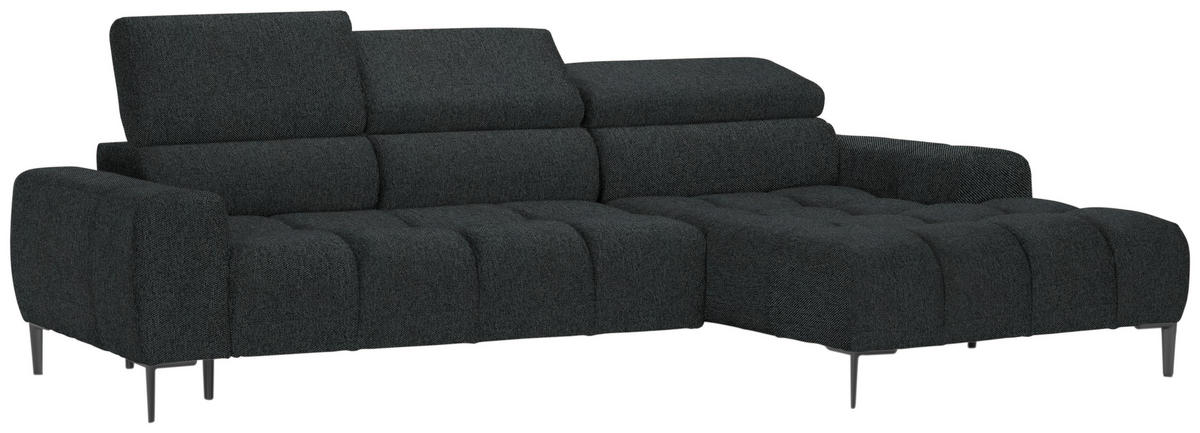 ECKSOFA in Webstoff Graphitfarben  - Schwarz/Graphitfarben, Design, Textil/Metall (270/177cm) - Welnova
